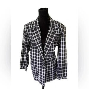 LIZ THOMAS oversized vintage blazer black & white plaid 90s grunge Heathers sz L